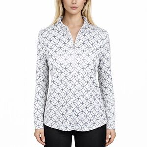 San Soleil UPF 50 Golf Top White w/Shimmer Print 1/4 Zip Active L/S Size S